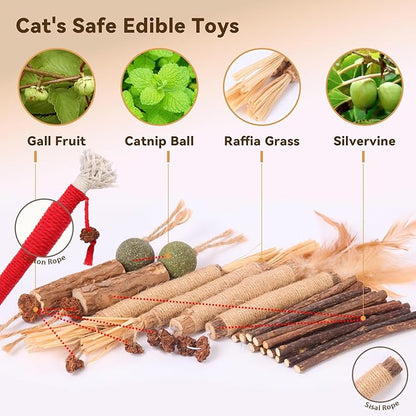 Kyouki Cat Toys Cat Chew Toys, Silvervine Sticks Catnip Rope Toys for Cats Teeth Cleaning, Kitten Dental Care, Kitty for Indoor Cats Increase Appetite,Enhances Oral & Dental Health (20 Pack)