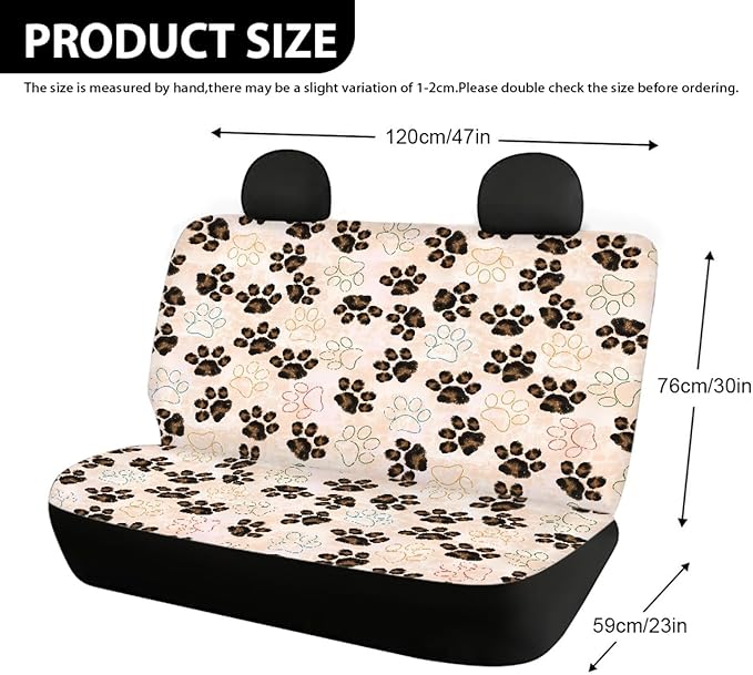 AFPANQZ Dog Paw with Bone Print Car Backseat Covers Dog Seat Cushion for Rear Seat Non-Slip Soft Car Seat Covers for Dogs, Pet, Car Bench Protective Covers Brown