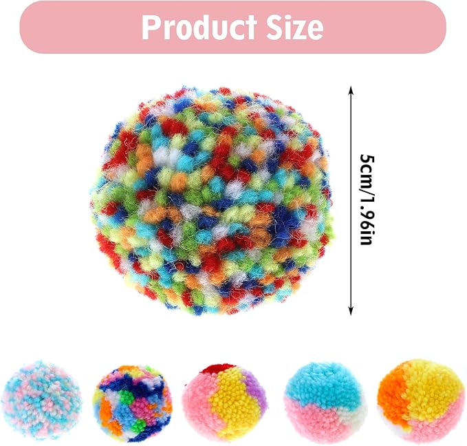 Bremorou 6 Pcs Soft Plush Cat Ball 2 Inch Rainbow Cat Toy Balls Colorful Cat Pom Pom Balls Small Cat Toy Ball Plush Kitty Soft Woolen Yarn Puffs for Indoor Cats Kitten Exercising Playing