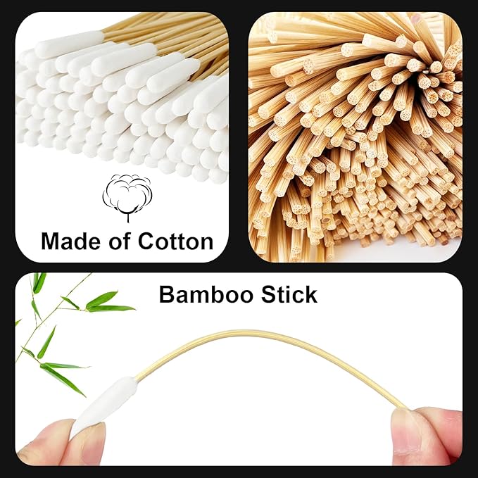 Egaageoi 200 Count Large Cotton Swabs for Dogs & Cats (6 Inch) | Biodegradable Bamboo Handle Tips for Pet Ear Cleaning | Soft Fragrance-Free Applicators for Ointments & Medication