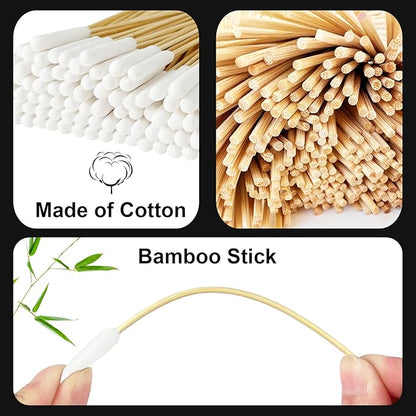 Egaageoi 100 Pcs 6-Inch Long Cotton Swabs with Sturdy Bamboo Handle - Extended Reach Applicators for Dog Ear Cleaning & Pet Care - Single Tip Swabs for Gun Cleaning, Electronics Detailing & Wound Care