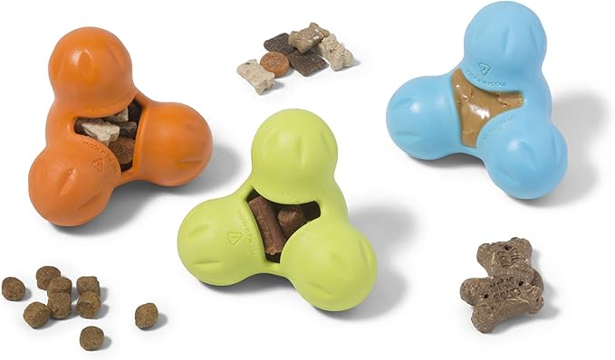 WEST PAW Zogoflex Tux Treat Dispensing Dog Chew Toy – Interactive Chewing Toy for Dogs – Dog Games for Aggressive Chewers, Fetch, Catch – Holds Kibble, Treats, Small 4", Aqua Blue