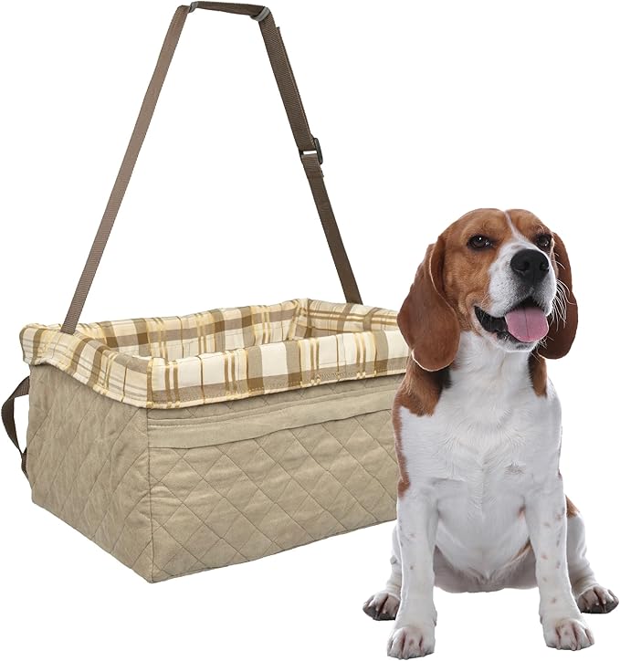 PetSafe Happy Ride Booster Seat for Dogs - Open Road Comfort - Safe Tether System - Zipper Pouch Dog Seat - Machine Washable Fleece Liner - Easy Install Design - Tan - Up to 18 lb