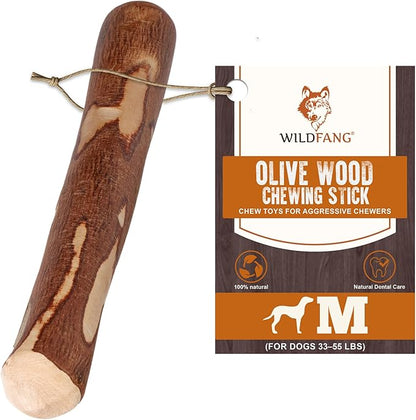 Wildfang® Olive Wood Chewing Sticks for Dogs, Medium - Tough Chew Toys for Aggressive Chewers, Puppy Chew Toys for Teething, Training for Chewing Muscles, Olive Wood Stick for Dog (33-55lbs)