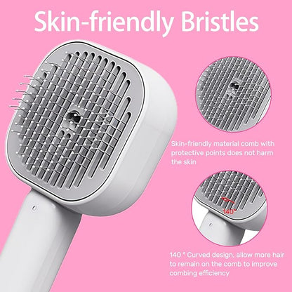 Pet Steam Brush for Cats, 4 in 1 Cat Brush for Long Haired Cats Kittens Dogs for Shedding Grooming Massage Self Cleaning (White Grey)