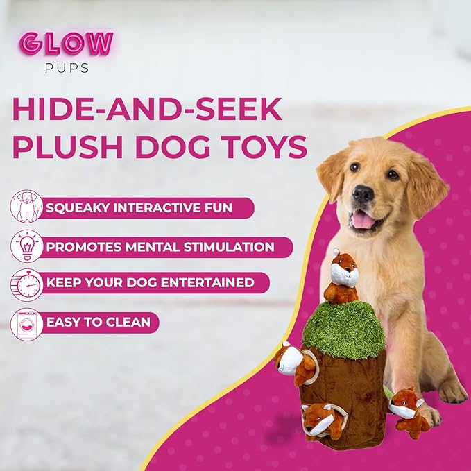 Fox in Tree Hide and Seek Dog Toy for Small and Medium Size Dogs, Plush Fox Inside Trunk Dog Toy with Squeaker, Interactive Burrow Toy (Tree with Fox, Medium)