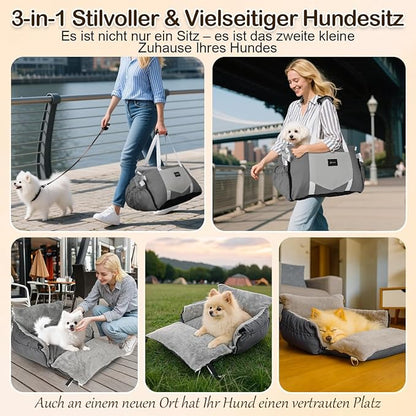 SIVES Dog Car Seat for Small Dogs, Soft Booster Seat Travel Bed with Side Flaps, Non-Slip Base, Seat Belt Straps + Safety Tether, Storage Pocket, Washable Cushion, Recommended Up to 33 lbs, Grey