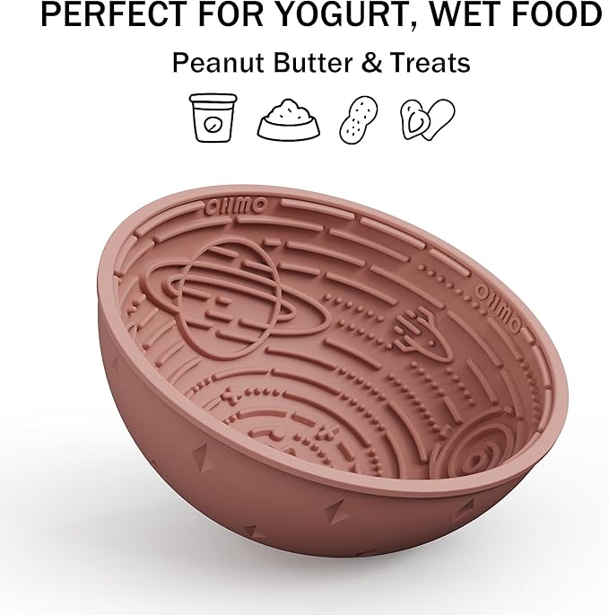 OHMO Slow Feeder Bowl Lick Mat for Dogs(Coral, 6.3") Interactive Soft Silicone w/Wobbly & Stable Galaxy Design, Reduces Pet Boredom Anxiety, Easy Clean