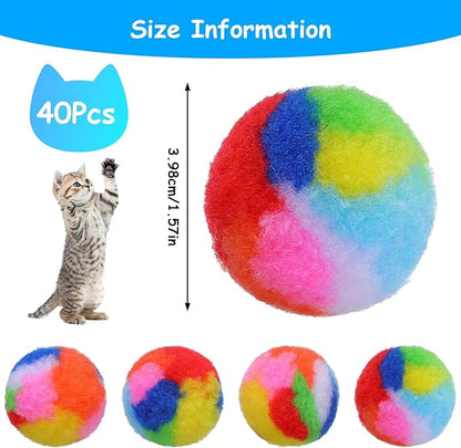 40 Pcs Soft Plush Cat Ball 1.7Inch Rainbow Pom Pom Cat Toy Balls Fuzzy Kitty Chase Yarn Puffs for Pet Interactive Playing Exercising Training Assorted Color Lightweight