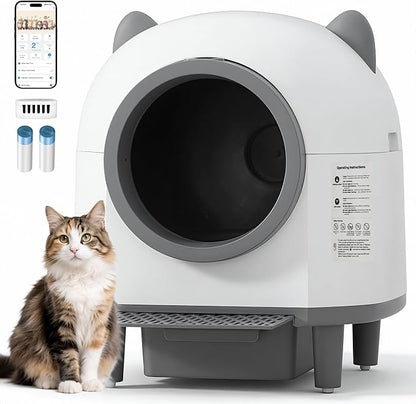 Automatic Self Cleaning Litter Box for Multiple Cats, Featuring 80L Large Capacity, APP Control, Safety Sensor & Odor-Free Waste Disposal, Includes 2 Roll Garbage Bags (Enclosed-Top)