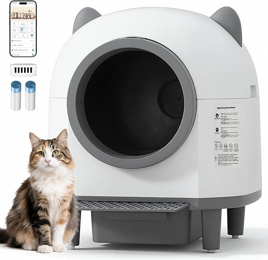 Automatic Self Cleaning Litter Box for Multiple Cats, Featuring 80L Large Capacity, APP Control, Safety Sensor & Odor-Free Waste Disposal, Includes 2 Roll Garbage Bags (Enclosed-Top)