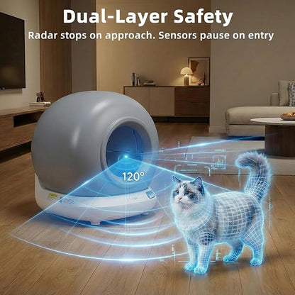 Self-Cleaning Automatic Cat Litter Box, Compact Footprint for Small Spaces & Apartments, Dual Safety Sensors, Jam Auto-Stop, App Control, Child Lock, Best for 1 Cat