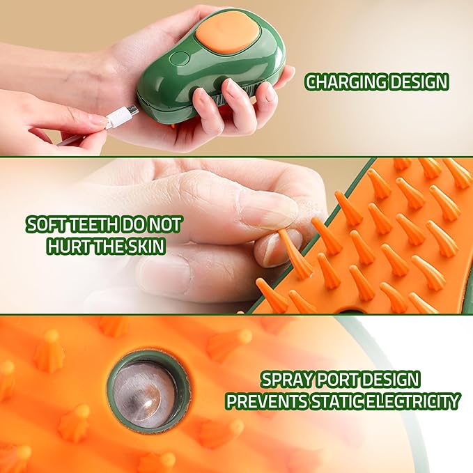 Mity rain Steamy 3-in-1 Cat Grooming Brush - Steam and Water for Deshedding, Cleaning Pets (Dogs/Cats), Green