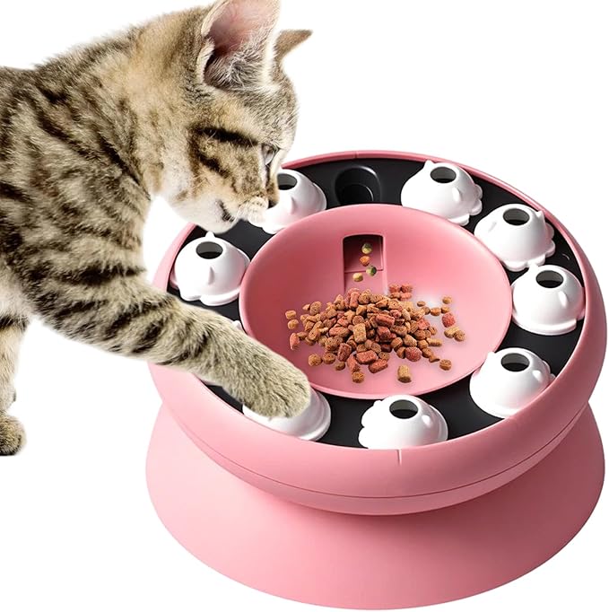 Cat Puzzle Feeder Slow Food Bowl – Interactive Slow Feeder Bowl for Indoor Cats, Treat Dispensing Enrichment Toy,Mental Stimulation and Boredom Relief (Pink)