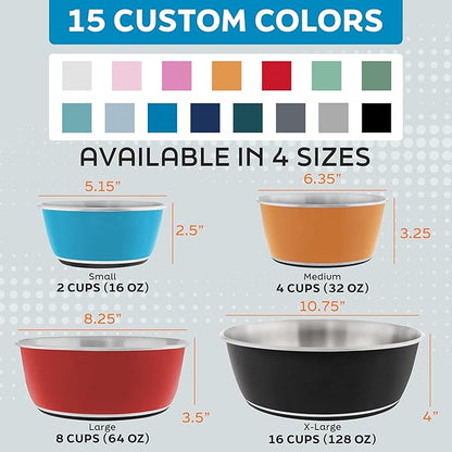 Master Pet Supply Stainless Steel Dog Bowls Set of 2 (32 Oz Each) with Non-Slip Rubber Base - Black Velvet - Basic Dog Food Bowl Water & Food Bowls for Small Medium Large Dogs & Cats, Metal Dish