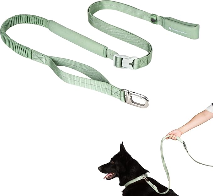 Hands Free Dog Leash Adjustable Versatile Crossbody Waist Dog Leash Reflective Comfortable Padded Handles Shock Absorbing Walking Lead for Small Medium Large Dogs (Light-Olive, M)