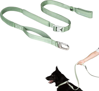 Hands Free Dog Leash Adjustable Versatile Crossbody Waist Dog Leash Reflective Comfortable Padded Handles Shock Absorbing Walking Lead for Small Medium Large Dogs (Light-Olive, M)
