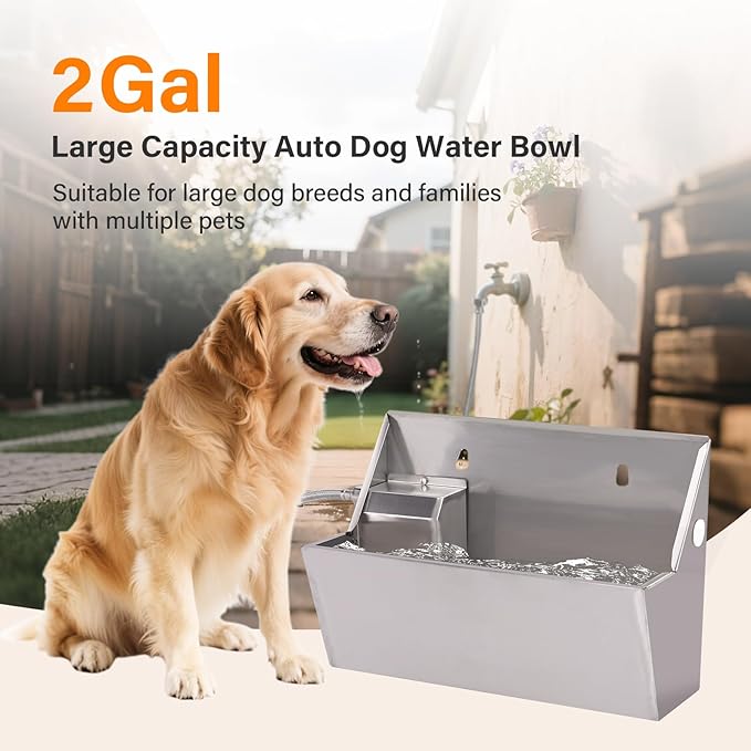 PAUQEWIE 2Gal Automatic Dog Water Bowl Dispenser Auto Fill Dog Waterer Outdoor Livestock Water Trough Drinking Feeder for Large Breed Dogs Chicken Cat Horse Poultry Farm Animal
