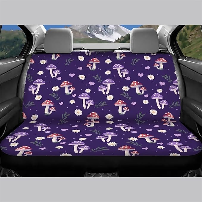 AFPANQZ Purple Mushroom Full Wrap Car Seat Covers Rear Bench Protection Cushion Backseat Mats Against Dirt & Pet Fur Dust-Proof Universal Car Accessories Decoration Set