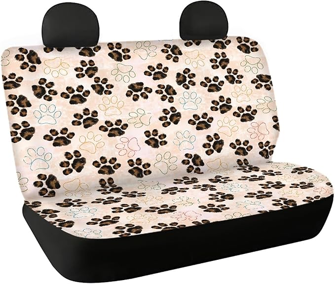 AFPANQZ Dog Paw with Bone Print Car Backseat Covers Dog Seat Cushion for Rear Seat Non-Slip Soft Car Seat Covers for Dogs, Pet, Car Bench Protective Covers Brown