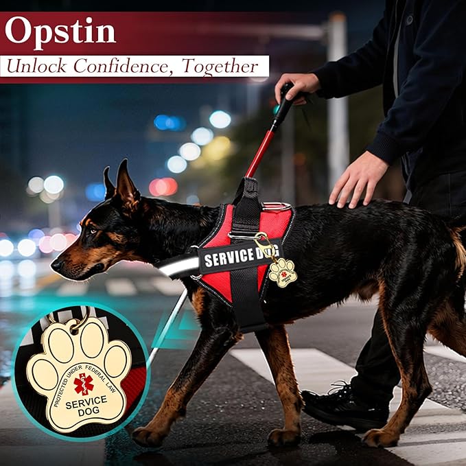 Service Dog Vest, ID Tag + 50 ADA Information Cards, Service Dog Harness w Patch in Sizes X Small to XX Large, Ruggedized Metal Tag, Service Animal Information Cards, ESA Accessory Set Medium