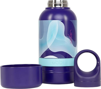 Ubbi Pet x Karim Rashid Pup & Me Insulated Dog Water Bottle with Detachable Bowl, 32 oz Stainless Steel Portable Travel Bottle for Dogs and Owners, Purple