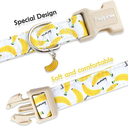 Faygarsle Cute Banana Print Dog Collar Spring Summer Design for Small Medium Large Dogs White and Yellow L