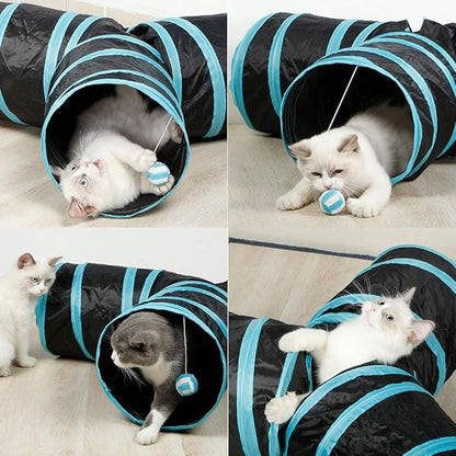 Yinghe Cat Tunnel - Collapsible 3 Way Pet Tunnel with Interactive Ball & Feather Wand - Pet Toy Tube Fun for Rabbits, Kittens, Cats, and Dogs