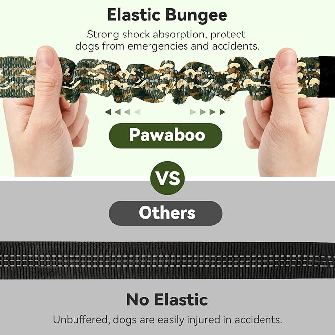 Pawaboo Dog Car Seat Belt– Reflective & Adjustable Dogs Cars Harness Leash with 360° Lockable Buckle, Shockproof Dogs Tether Bungee for Safe Travel, Army Green Camouflage