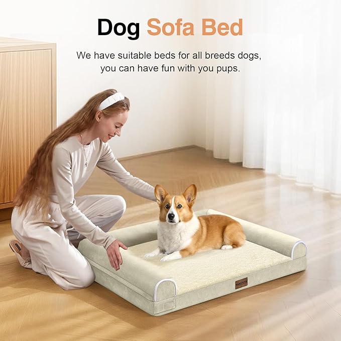 Medium Large Dog Bed Orthopedic Washable: Beds Bolster Medium Large Sized Dog Bed Egg Crate Foam Couch Sofa Waterproof with Removable Cover - Beige