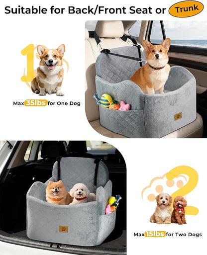 Dog Car Seat for Small/Medium Dogs, Detachable Washable Dog Booster Car Seat Under 35lbs, High-Support Memory Foam,Travel Bed with Storage Pockets