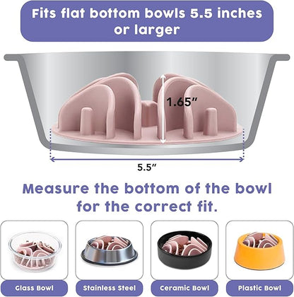 Awoo Great Vibes - Silicone Slow Feeder for Dog Bowls Over 5.5 Inches - Non-Slip, Wet and Dry Food-Compatible Pet Dish with Suction Cups - Extends Mealtime for Fast Eaters - Dishwasher Safe (Mauve)