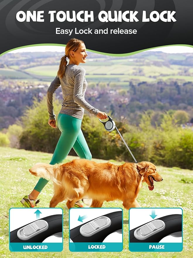 Retractable Dog Leash with LED Flashlight, Douexio Upgrade 3 in 1 Dog Leash Retractable for Small Medium Dogs Up to 66 lbs, 16ft, Anti-Slip Handle,One-Handed Brake (White)