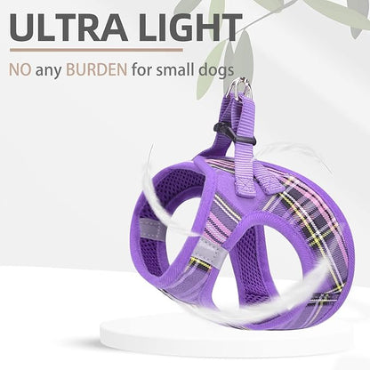 PUPTECK Adjustable Dog Harness Collar and Leash Set Step in No Pull Pet Harness for Small Medium Dogs Puppy and Cats Outdoor Walking Running, Soft Mesh Padded Reflective Vest Harnesses, Purple XS