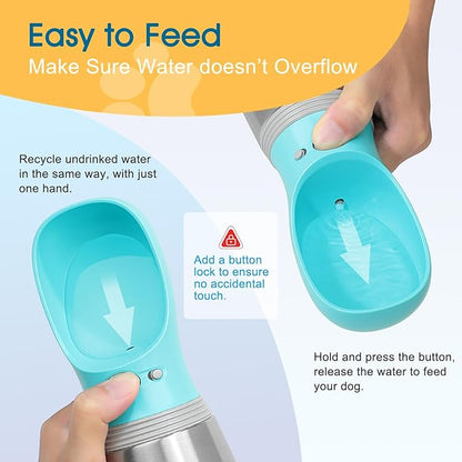 Portable Dog Water Bottle, 24 OZ, Stainless Steel Leak Proof Puppy Water Dispenser with Drinking Feeder for Pets Travel, Walking, Hiking and Outdoor Activities