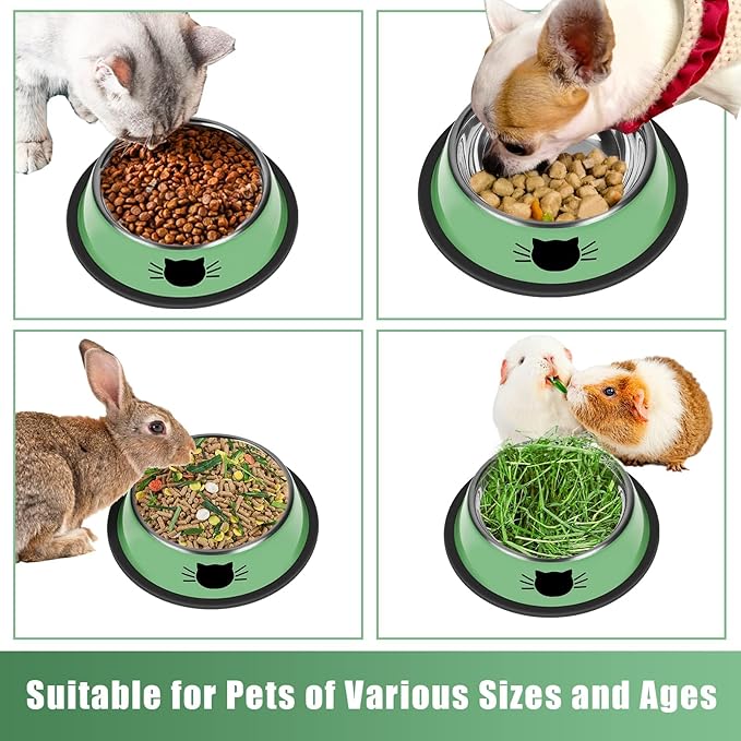 Serentive 2 Pcs Non-Slip Stainless Steel Small Cat Food Bowls - Unbreakable, Thicken 7 Oz Cat Dishes - Indoor, Removable Rubber Base, Easily Clean, Lovely Color