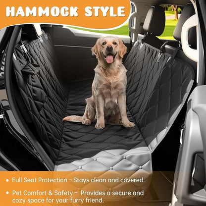 Dog Car Seat Cover for Back Seat 100% Waterproof, Long-Lasting and Soft Nonslip Backseat Dog Cover for Cars, SUVs and Trucks, 600D Oxford Fabric, Black, Standard (54" W x 59" L)