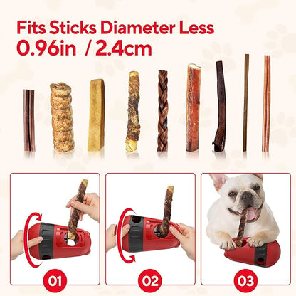 2 in 1 Interactive Treat Dispensing Dog Toys, Bully Stick Holder, Adjustable Dog Treat Holder for Medium & Large Dogs, Safety Device to Prevent Choking, Red