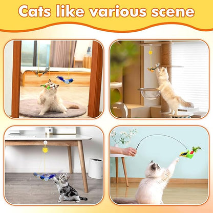 Interactive Cat Toys for Indoor Cats, Retractable Door Hanging Cat Toys with Catnip and Feathers, 3 Pack Chirping Bird Cat Toy for Chase Exercise Boredom Buster for Kittens & Adult Cats