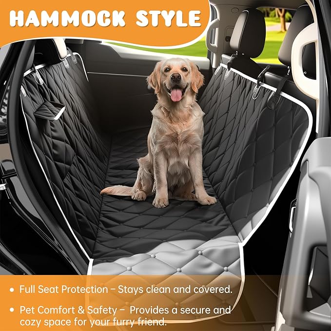 Dog Car Seat Cover for Back Seat 100% Waterproof, Long-Lasting and Soft Nonslip Backseat Cover for Cars, SUVs and Trucks, 600D Oxford Fabric, Black-White, Standard (54" W x 59" L)