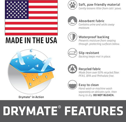 Drymate Cat Litter Box Mat, Litter Trapping Mat, Waterproof, Urine-Proof, Absorbent, Machine Washable, Soft on Paws, Contains Mess, Protects Floors, Kitten Supplies, Indigo Grey, 29x36 XL