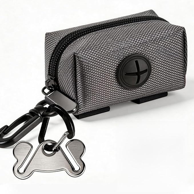 Dog Waste Bag Dispenser Pet Poop Bags Holder for Doggie Waste Bags Dispensers Soft Fabric Zipper Small Doggy Puppy Pouch for Leash Accessory Attachment with Carrier,Grey