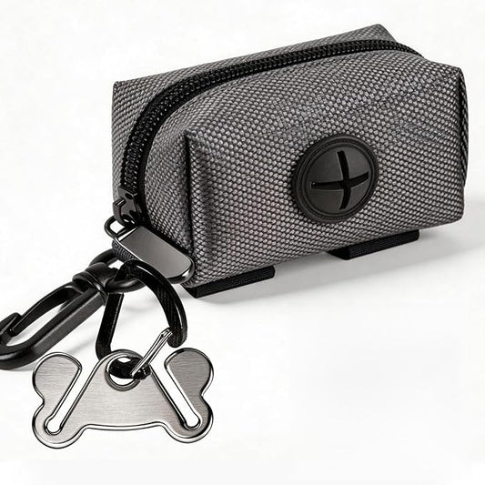 Dog Waste Bag Dispenser Pet Poop Bags Holder for Doggie Waste Bags Dispensers Soft Fabric Zipper Small Doggy Puppy Pouch for Leash Accessory Attachment with Carrier,Grey