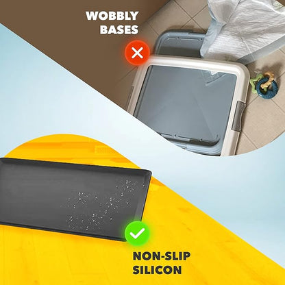 TidyFriend 2 Pack Dog Pee Pad Holder Tray - Fits Up to 24” x 24” Pee Pad Holder for Dogs - Stable Grip, Raised Edges, Quick-Wipe Silicone Surface Dog Pad Holder for Indoor Flooring Protection (Black)