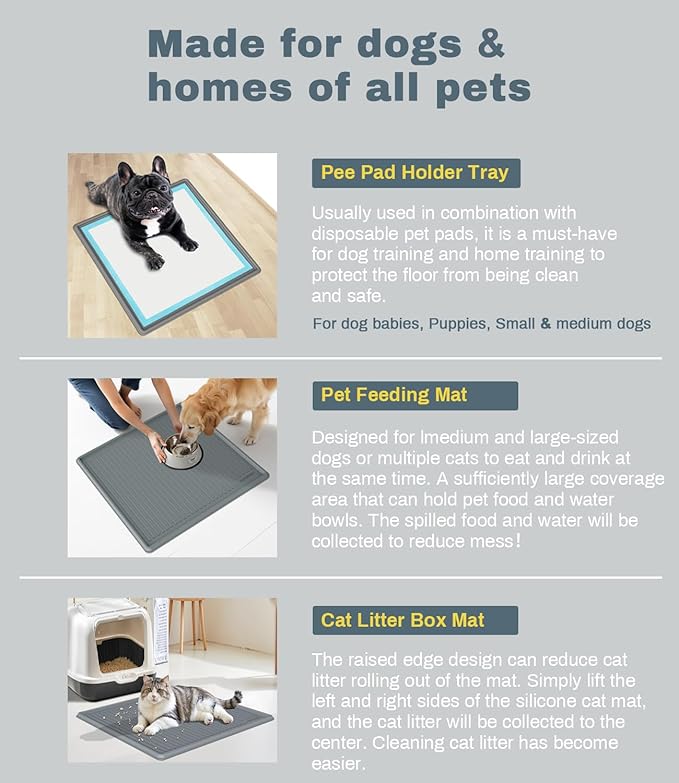 Silicone Pee Pad Holder, Extra Thick Tray for 22" x 22" Disposable Pads, Raised High Edge Leak-Proof Mat for Puppy, Dog, Cat Training Floor Protection