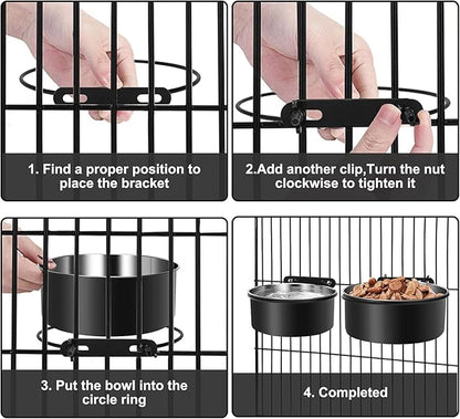 Dog Crate Water Bowl Hanging,2 Pack Stainless Steel Water Food Bowl No Spill for Crate Cage,Kennel Bowls Mountable Coop Cup for Dogs Cats Puppy Rabbit