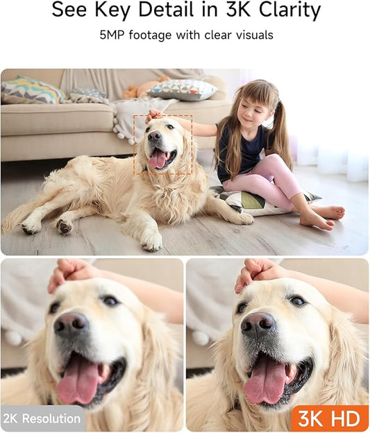 5G Pet Camera Indoor with Phone App, 3K Cat Dog Cameras with Speaker, Pan-Tilt WiFi Baby Monitor Camera for Home Security, Pet/Facial AI Detection Motion Tracking, 2-Way Talk, 2.4G/5G Wi-Fi
