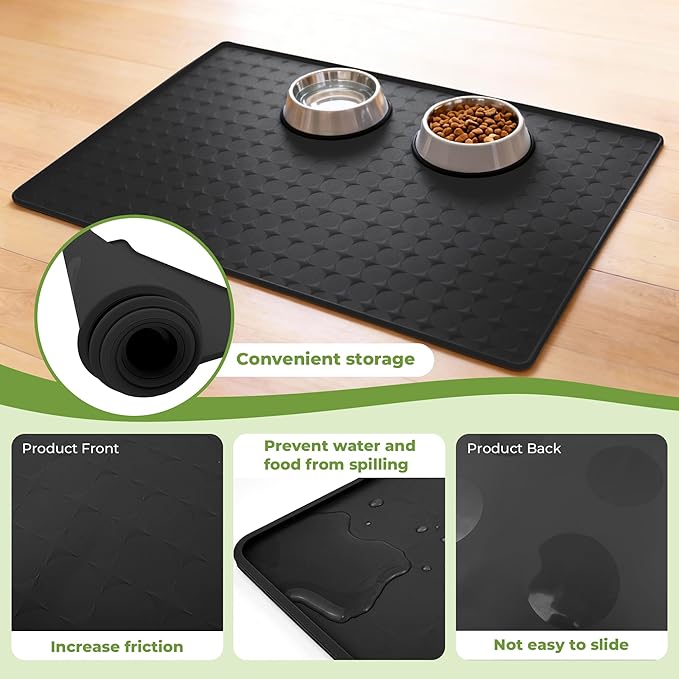 Extra Large 34x22 Inch Silicone Pet Food Mat - Waterproof Dog Mat for Food and Water Bowls, Non-Slip Cat Dog Bowl Mat Protects Floors from Mess, Easy Clean Silicone Mats for Dogs, Ideal Gift for Pets