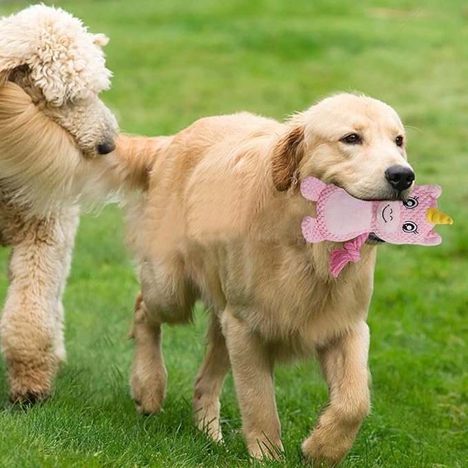 Cute Animals Interactive Squeaky Dog Toy with a Vocal Bladder, Crinkle Paper Stuffed Soft Cotton Chew Toy, Teething Rope Tug of War Pull Toy to Keep Them Busy for Puppy, Small Dogs - Pink Horse