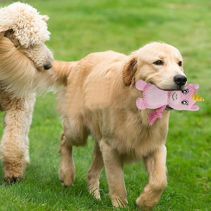 Cute Animals Interactive Squeaky Dog Toy with a Vocal Bladder, Crinkle Paper Stuffed Soft Cotton Chew Toy, Teething Rope Tug of War Pull Toy to Keep Them Busy for Puppy, Small Dogs - Pink Horse